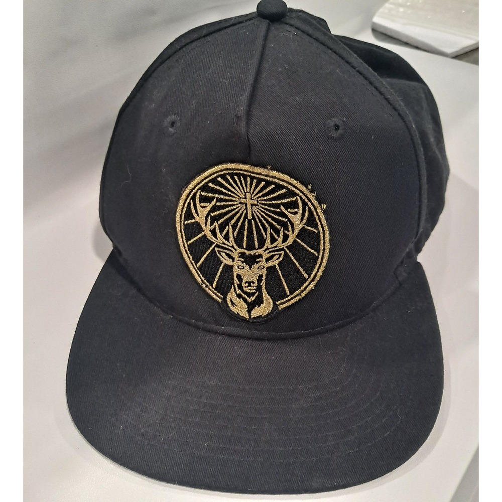 Jagermeister Logo Embroidered Gold on Black Cross Stag Baseball Hat Snapback Cap